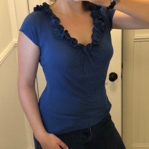 Blue blouse with bouquet collar